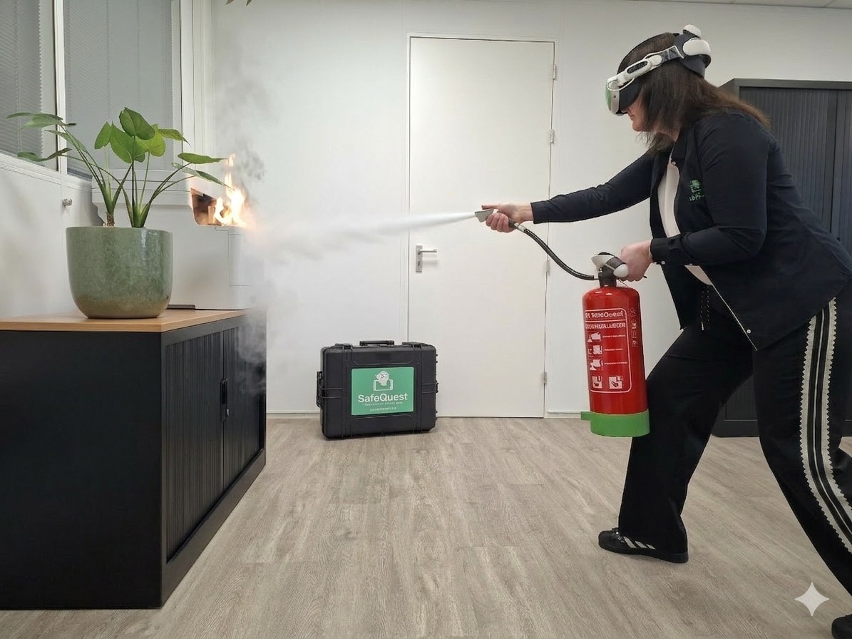 Real fire training with extinguisher and mixed reality headset